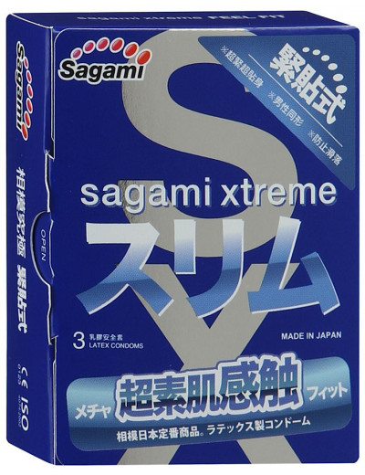 Розовые презервативы Sagami Xtreme Feel Fit 3D - 3 шт.