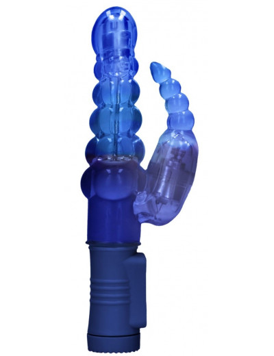 Синий вибратор-кролик Rotating Bubbles - 23,2 см.