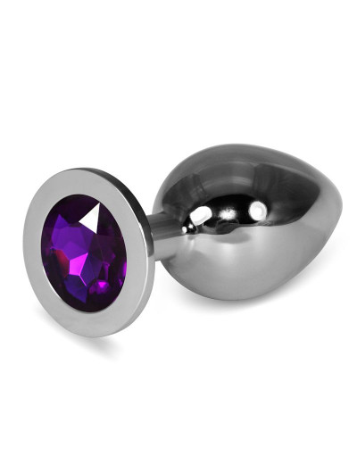 Серебристая анальная пробка с фиолетовым кристаллом - 10,1 см.