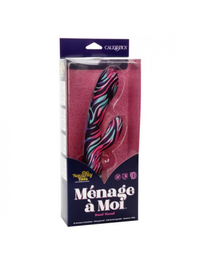Черный вибратор-кролик Menage ? Moi Dual Wand с ярким принтом - 21 см.