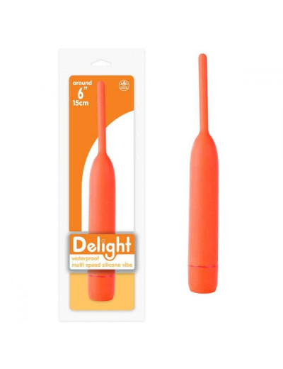 Оранжевый вибромассажер из силикона Delight - 18,5 см.