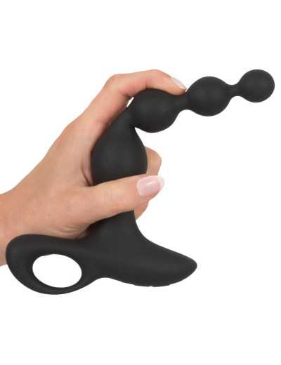 Черная анальная цепочка с вибрацией Rechargeable Anal Beads - 20 см.