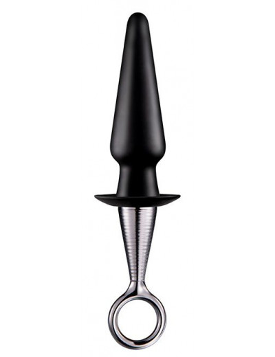 Чёрный анальный плаг ANAL PLUG WITH PLATED HANDLE