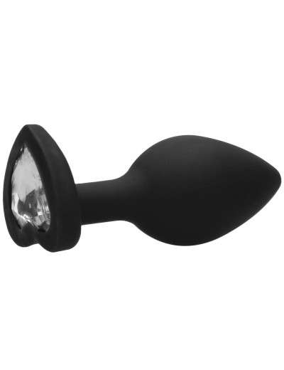 Черная анальная пробка с прозрачным стразом Diamond Heart Butt Plug - 7,3 см.