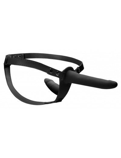 Черный двойной страпон Adjustable на ремешках - 16 см.