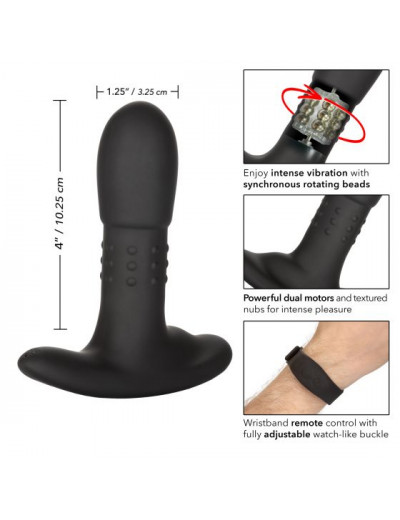 Черный массажер простаты с браслетом-пультом Eclipse Wristband Remote Beaded Probe - 12,75 см.