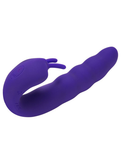 Фиолетовый вибратор Ribbed Dual Stimulator with Rolling Ball - 17 см.