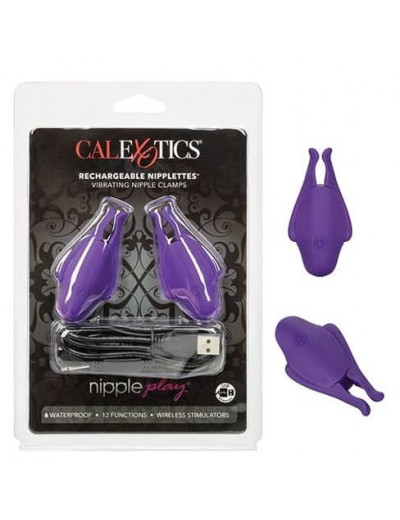 Фиолетовые виброзажимы для сосков Nipple Play Rechargeable Nipplettes