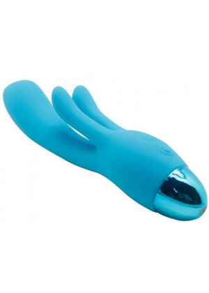 Голубой вибратор INDULGENCE Rechargeable Frolic Bunny - 18,7 см.