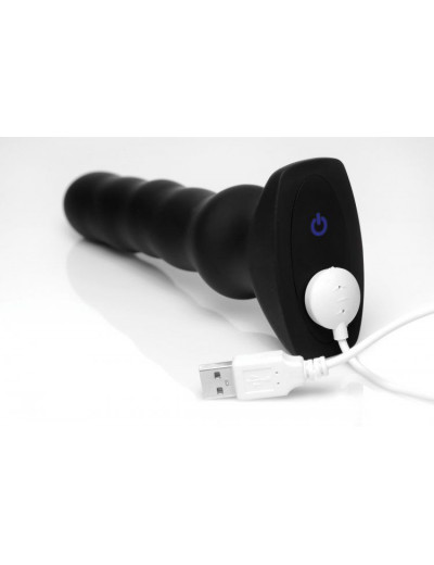 Черный вибратор с волнообразным движением Silicone Vibrating   Squirming Plug with Remote Control - 19,5 см.