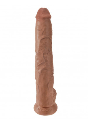 Кофейный фаллоимитатор-гигант 14  Cock with Balls - 37,5 см.