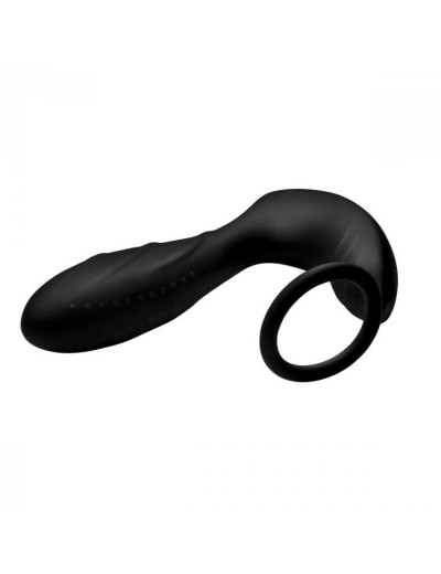 Черный вибростимулятор простаты Silicone Prostate Vibrator and Strap with Remote Control - 14,35 см.