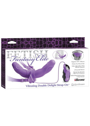 Женский вибрострапон с вагинальной пробкой Vibrating Double Delight Strap-On - 12,7 см.