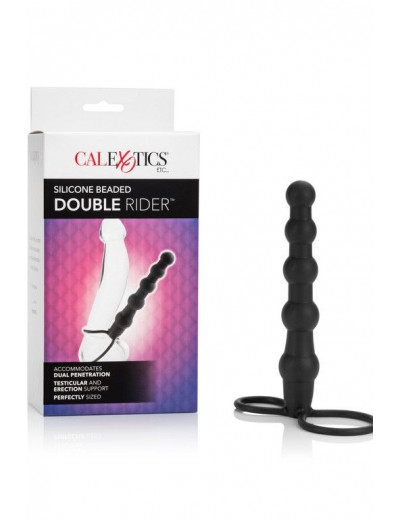 Насадка на пенис для двойного проникновения Silicone Beaded Double Rider - 14 см.