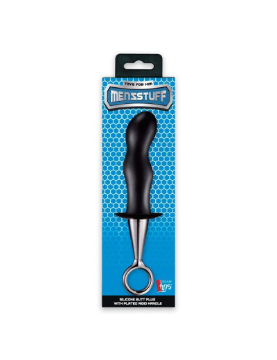 Чёрный изогнутый анальный плаг ANAL PLUG WITH PLATED HANDLE