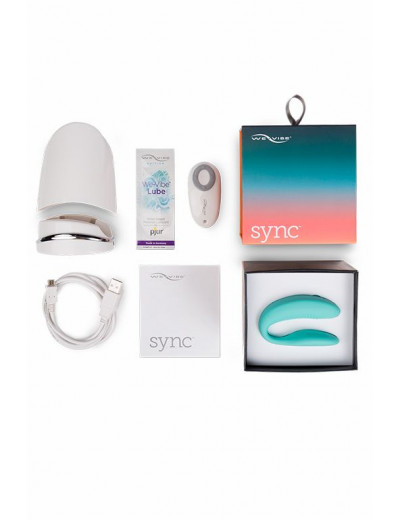 Голубой вибромассажер для пар We-Vibe Sync Aqua на радиоуправлении