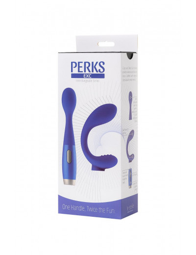 Синий вибратор Le Stelle PERKS SERIES EXC с 2 сменными насадками
