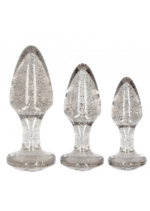 Набор из 3 серебристых анальных пробок Acrylic Goldchip Butt Plug Set