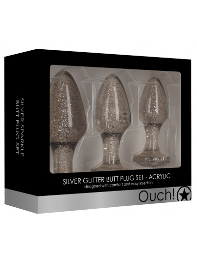 Набор из 3 серебристых анальных пробок Acrylic Goldchip Butt Plug Set